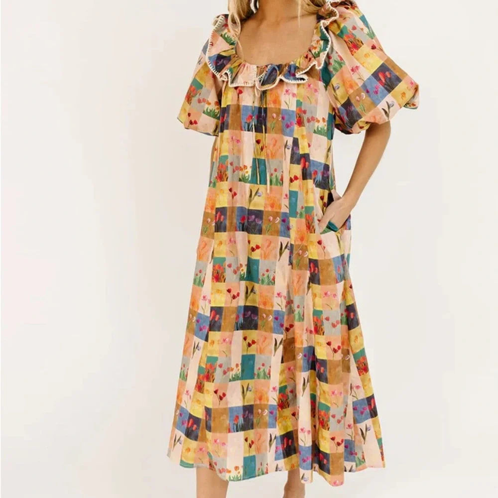 Colorful Patchwork Ruffle Dress - Picture 3 of 11